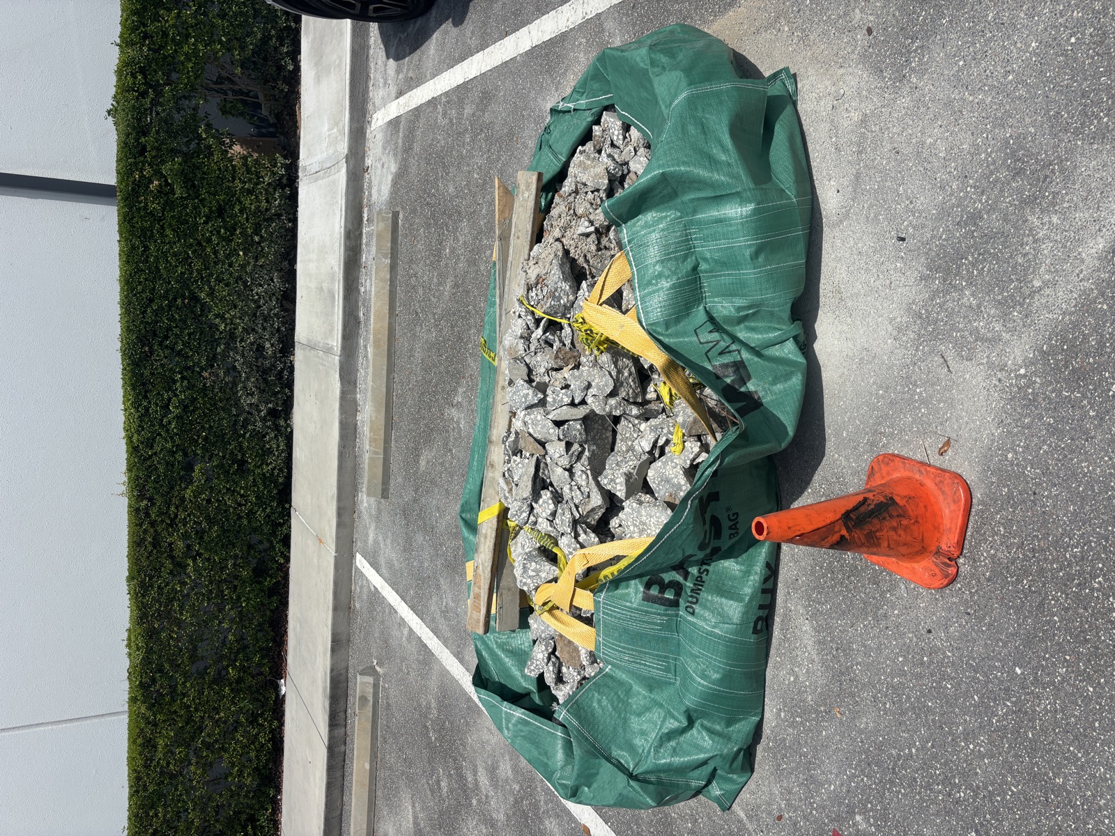 Bag of concrete rubble ready for hauling